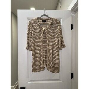 Jones New York Open Cardigan Sweater Women Size 1X Beige White Linen Blend Knit